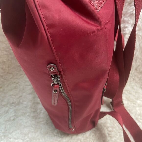 LIPAULT Red Wine NYLON Laptop large Backpack Bag faux leather flop top closure - Picture 5 of 16